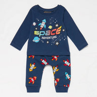 Bluezoo Baby Boys' Blue Space Rocket Top and Jogging Bottoms Set 