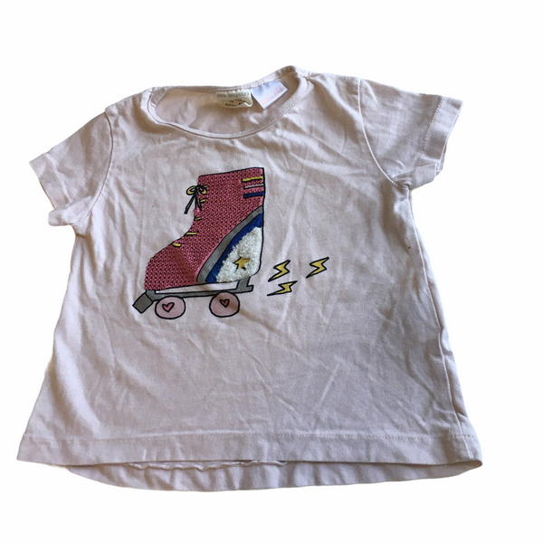 Zara Baby Girls Pink T-Shirt with Sequin Roller Skate Girls 3-6m