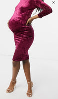 Brand New Blume London Velvet Bodycon Berry Evening Party Christmas Dress - Size Maternity UK 8 / 16