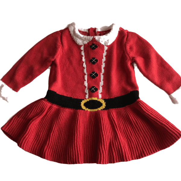 Santa Baby Girl Knitted Red Jumper Dress - Girls 3-6m