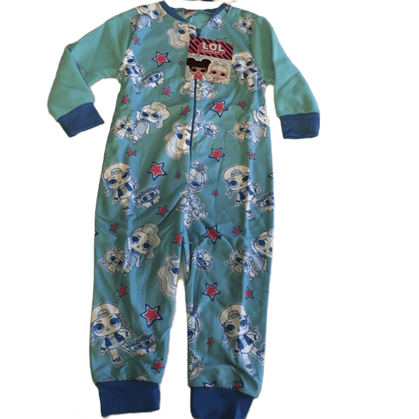 Brand New LOL Surprise! Official Girls Blue and White Fleece Onesie Zip Front with Pink Stars - Girls 3-4yrs