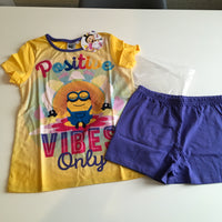 Brand New Minions Despicable Me Official Girls Postive Vibes Shortie Pyjamas - Girls 7-8yrs