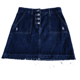 Indigo Blue Denim Skirt with Frayed Hem and Large Buttons - Girls 11yrs