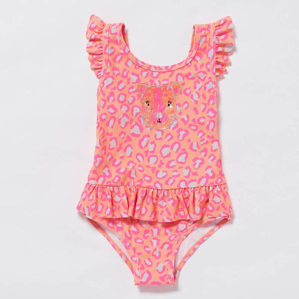 Bluezoo Light Pink Leopard Print Swimsuit - Girls 