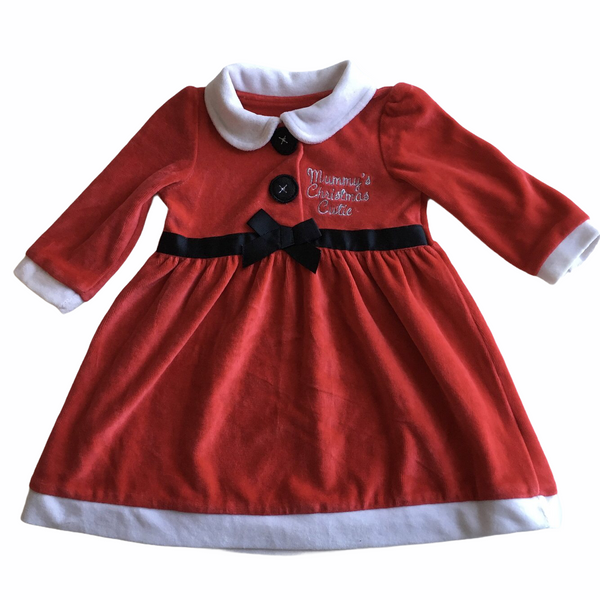 George Mummy's Christmas Cutie Girls Santas Soft Velour Dress - Girls 6-9m