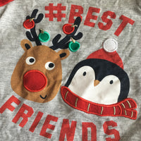 Best Friends Reindeer & Penguin Christmas L/S Top Grey/Red - Unisex 9-12m