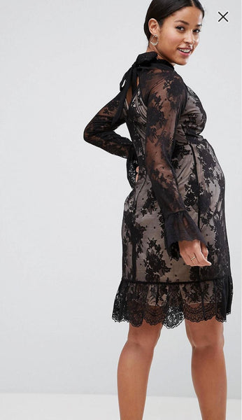black lace maternity dress asos ASOS BLACK LACE TOP MATERNITY ONLY DRESS BNWT SIZE UK 10