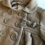 Monsoon Baby Girls Light Brown Winter Coat with Gold Lining and Bow - Girls 6-12m