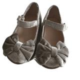 Matalan First Walkers Pretty Silver Sparkle Party Shoes with Grey Velvet Bows - Girls