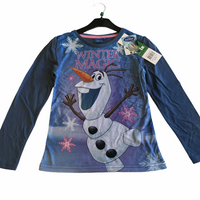 Brand New Disney Frozen Official Olaf Snowman Winter Magic L/S Blue Girls Top - Girls 8yrs