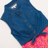 Brand New Bluezoo Pink Animal Print Mock Shirt Playsuit - Girls 5yrs