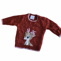 Lily & Dan Baby Girls Red Christmas Jumper with Deer Design - Girls 3-6m