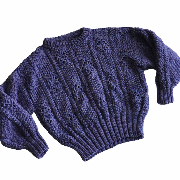 Superb Hand Knitted Girls Purple Thick Winter Jumper - Girls 6-7yrs