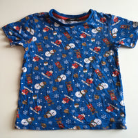 Christmas Snowman / Reindeer & Penguin Print Blue T- Shirt - Boys 2-3yrs