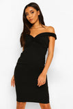 Brand New Boohoo Maternity Black Twist Front Off the Shoulder Midi Dress - Maternity