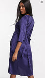 Brand New Mamalicious Blue Satin Midi Wrap Evening Party Dress with Ruffle - Size Maternity S UK 8