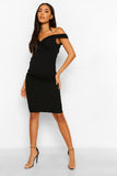 Brand New Boohoo Maternity Black Twist Front Off the Shoulder Midi Dress - Maternity