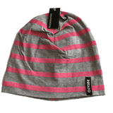 Brand New Soft Jersey Grey and Pink Stripe Beanie Hat - Older Girls / Teen Girls