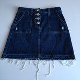Indigo Blue Denim Skirt with Frayed Hem and Large Buttons - Girls 11yrs