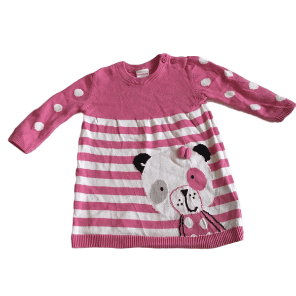 Bluezoo Baby Pink and White Striped and Spots Jumper Dress with Panda - Girls