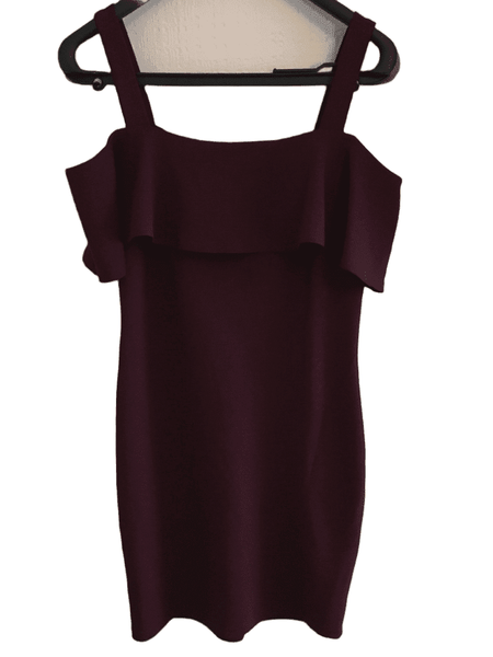 Maroon Red Strap Dress with Ruffle Front - Girls 13yrs