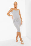 Brand New Boohoo 2 Pack Grey Strappy Bodycon Mini & Midi Dresses - Size Maternity UK 10 / 16