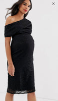 Brand New Asos Design Pleated Shoulder Lace Midi Evening Party Dress - Size Maternity UK 6 / 8