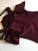 Maroon Red Strap Dress with Ruffle Front - Girls 13yrs