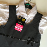 Brand New BHS Girls Grey School Pinafore Dress with White Short Sleeved Blouse - Girls 9yrs