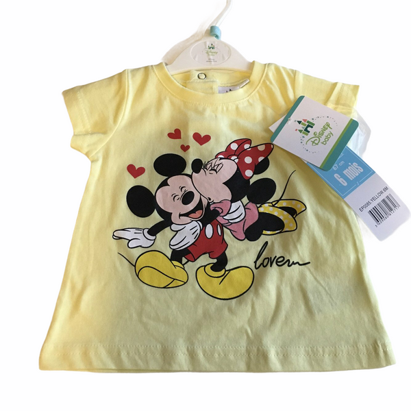 Brand New Disney Baby Mickey and Minnie Mouse Love Yellow T-Shirt - Unisex 6m