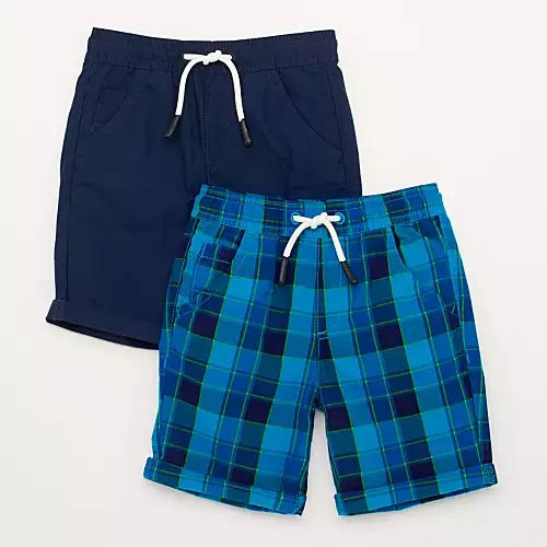 Bluezoo 2 Pack Boys' Blue Check and Plain Shorts