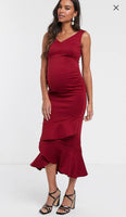 Brand New True Violet Maternity Red Bardot Maxi Fishtail Party Evening Dress - Size Maternity UK 8