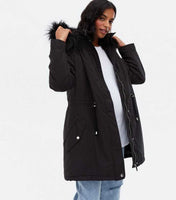 New Look Maternity Black Drawstring Hooded Parka Jacket Coat - Size Maternity UK 12
