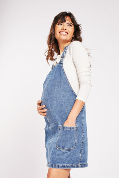 Denim maternity clearance pinafore dress