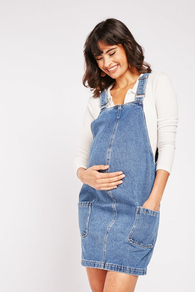 Brand New New Look Maternity Denim Pinafore Dungaree Dress - Size Maternity UK 8